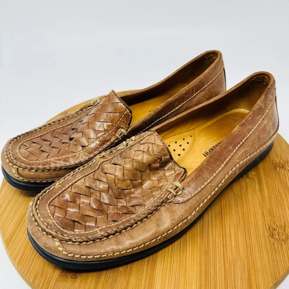 Johnston & Murphy Mens Brown Woven Leather Loafers Sheepskin Lining 10 M 20-8543
